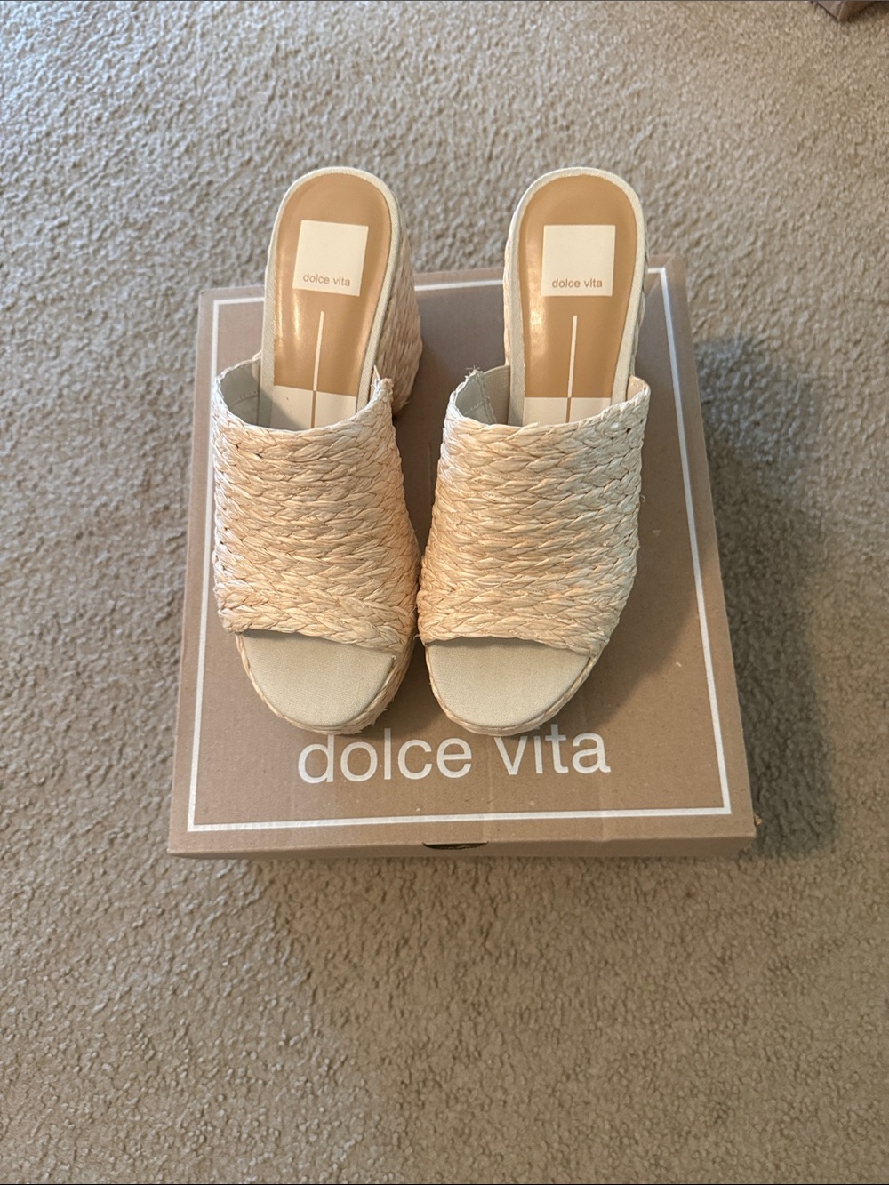 Dolce Vita Beige Braided Wedge Slide Sandals